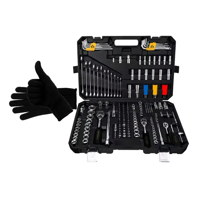 Jogo De Soquetes Encaixe 222pcs Combinada 1/4 3/8 1/2 Preto