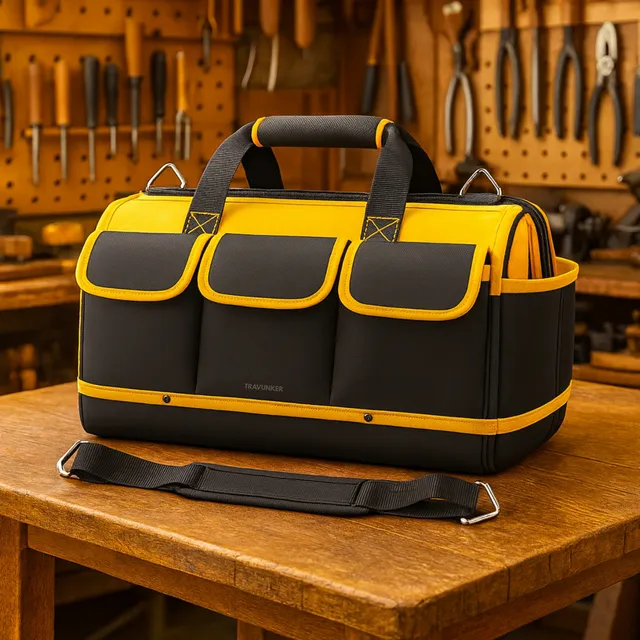 Bolsa Maleta De Ferramentas Grande Reforçada 16 Bolsos Para Eletricista E Profissionais - Fundo Firme Em Borracha - Preto E Amarelo Preto/amarelo