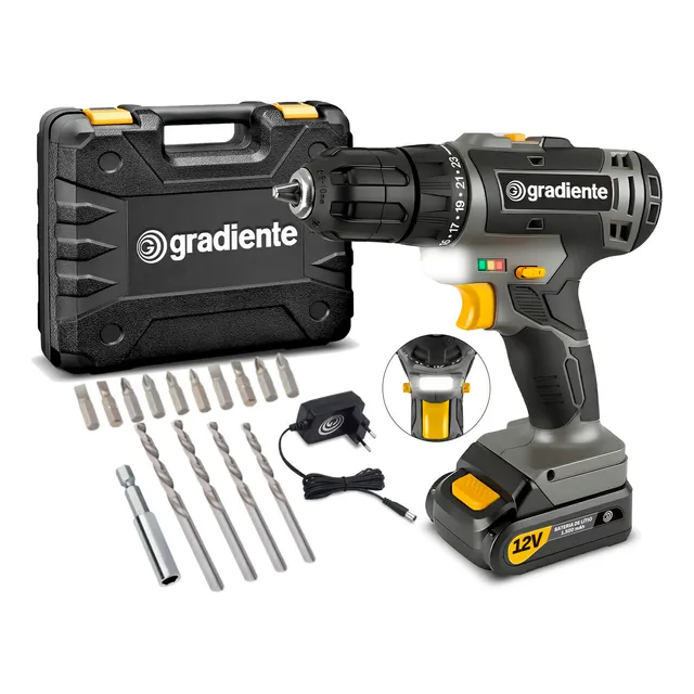 Furadeira Parafusadeira Sem Fio A Bateria Gpb12vd 12v 3/8 10mm Com Maleta E Acessórios Gradiente
