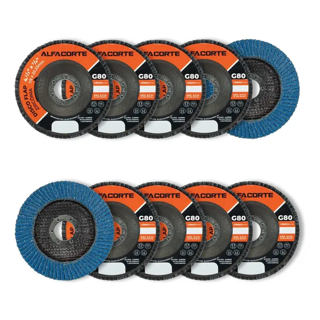 Kit Disco Lixa Flap 4.1/2 Grão 80 - 10 Peças Azul