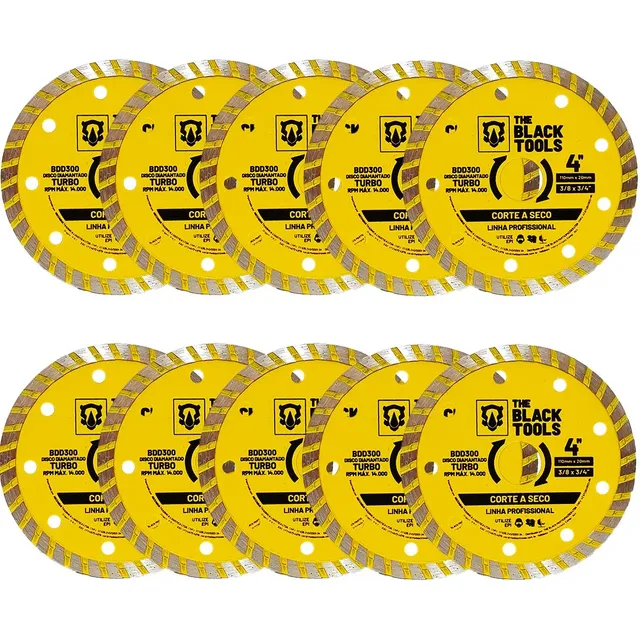 Kit 10 Discos Diamantado Turbo 110mm Para Mármore Granitos Amarelo