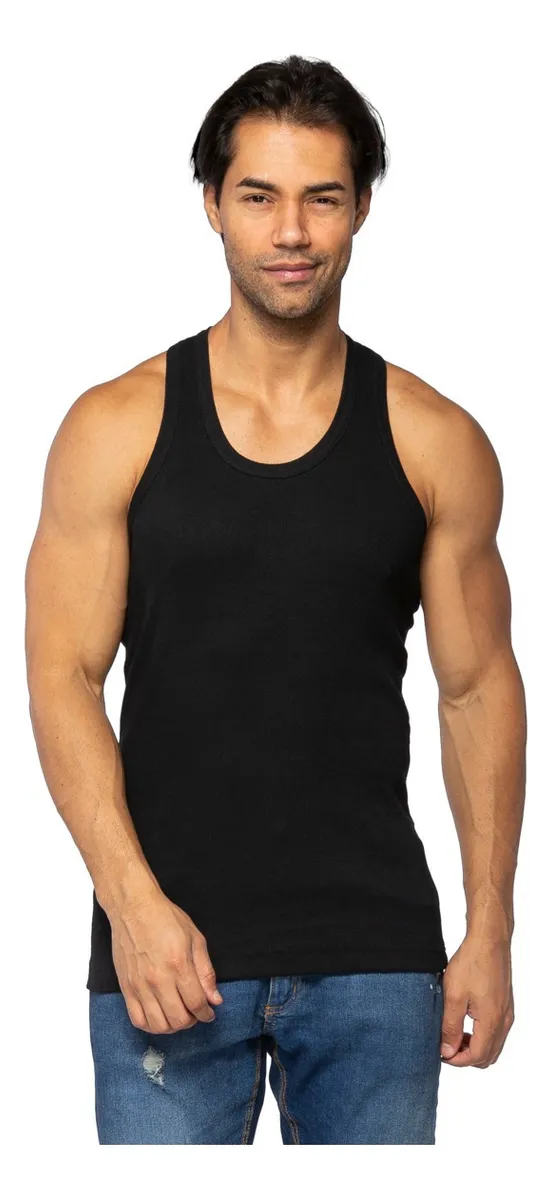 Regata Masculina Lisa Decote Costas Fechado Canelada Algodão