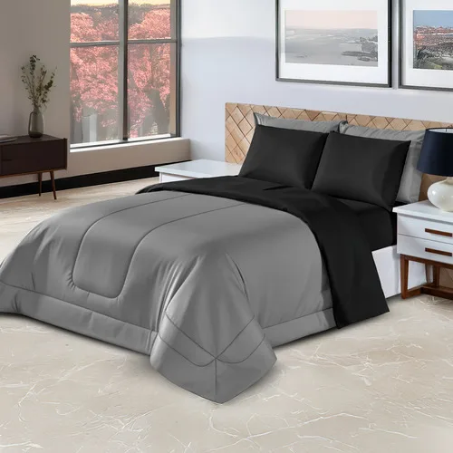 Kit Edredon Ternura Casal Queen 5 Peças Colorido Cinza Preto
