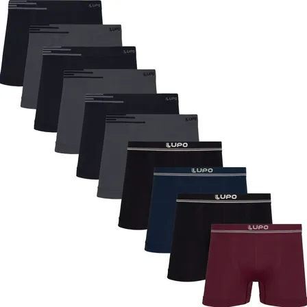 Kit 10 Cuecas Boxer Lupo Microfibra Sem Costura Adulto