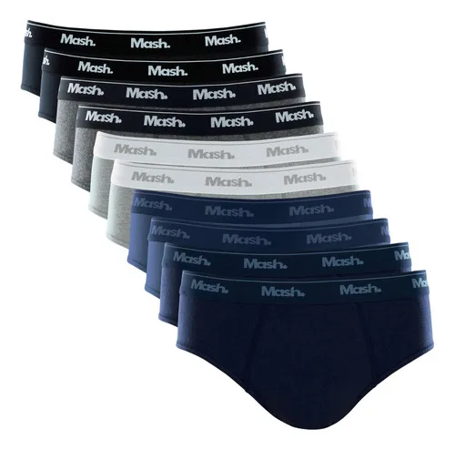 Kit Com 10 Cuecas Slip Mash Básica Masculina Algodão