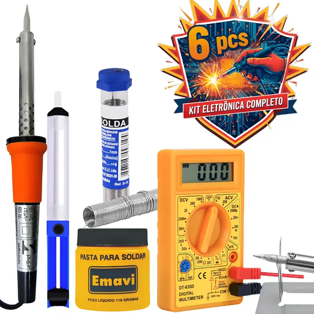 Kit Ferro De Solda 60w Estanho, Pasta, Sugador, Multímetro
