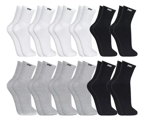 12 Pares Meias Masculina Cano Alto Grossa Algodão Oferta
