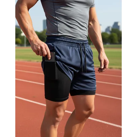 Bermuda 2 Em 1 Short Duplo Com 2 Bolso Laterais E 1 Interno