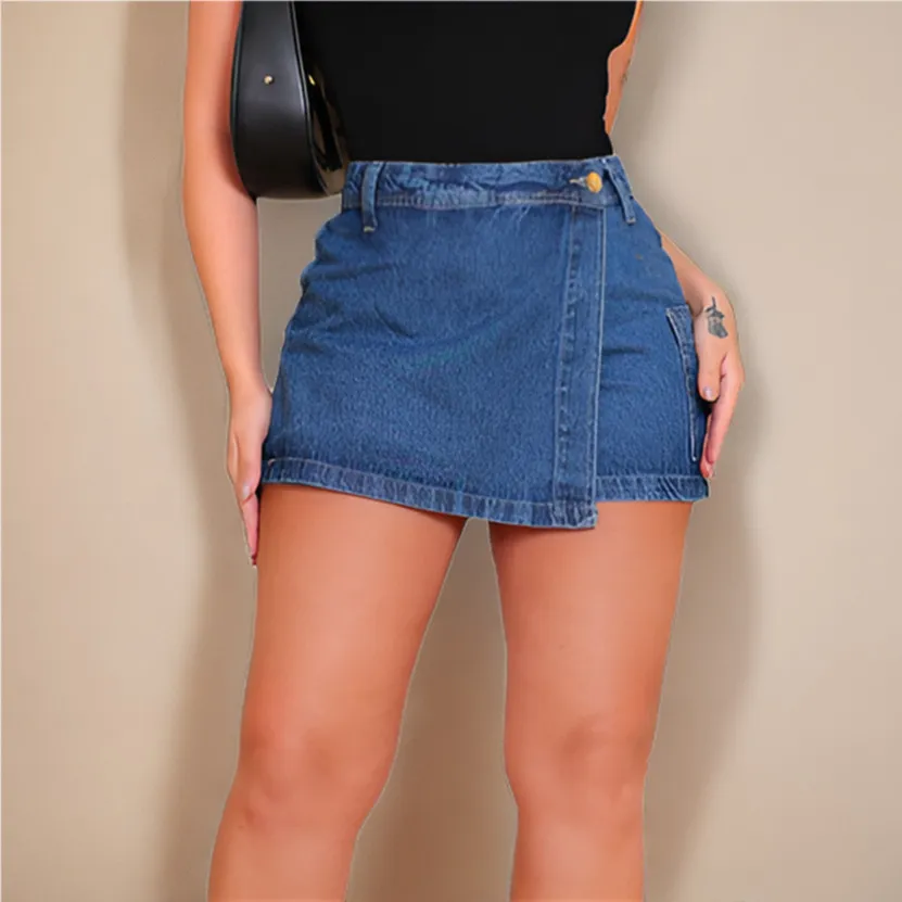 Short Saia Jeans Feminino Evolução, Alta, Curta, Adulto