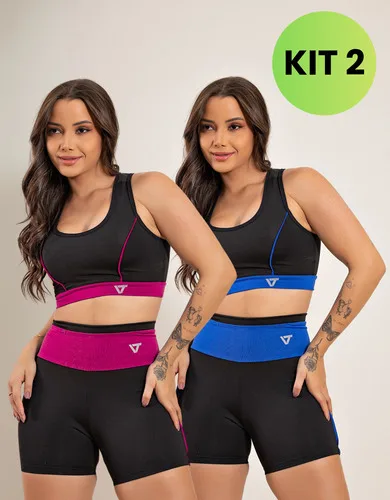 2 Conjunto Fitness Feminino Top E Short De Academia