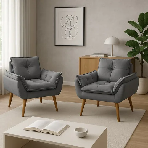 Kit 2 Poltrona Decorativa Opala Suede Para Sala Arapongas