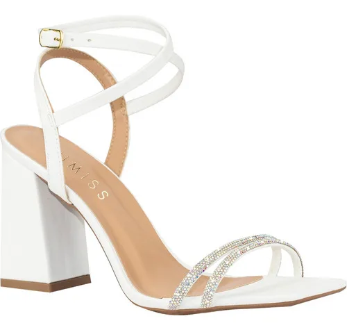 Sandália Feminina Com Brilho Strass Salto Bloco Alto Grosso