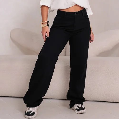 Calça Jeans Feminina Wide Leg Pantalona Cintura Alta Inverno