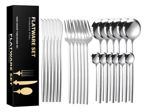 Kit 24 Peças Jogo De Talheres Dourados Aço Inoxidável 416
