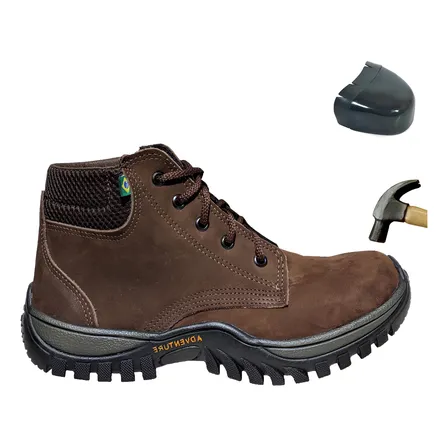Botina De Segurança Couro Nobuck Leve Resistente Bico Pvc