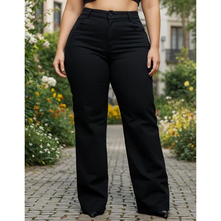 Calça Plus Size Jeans Feminina Wide Leg Levanta Bumbum