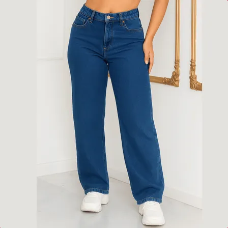 Calça Jeans Wide Leg Feminina Cintura Alta Sem Lycra Stillge
