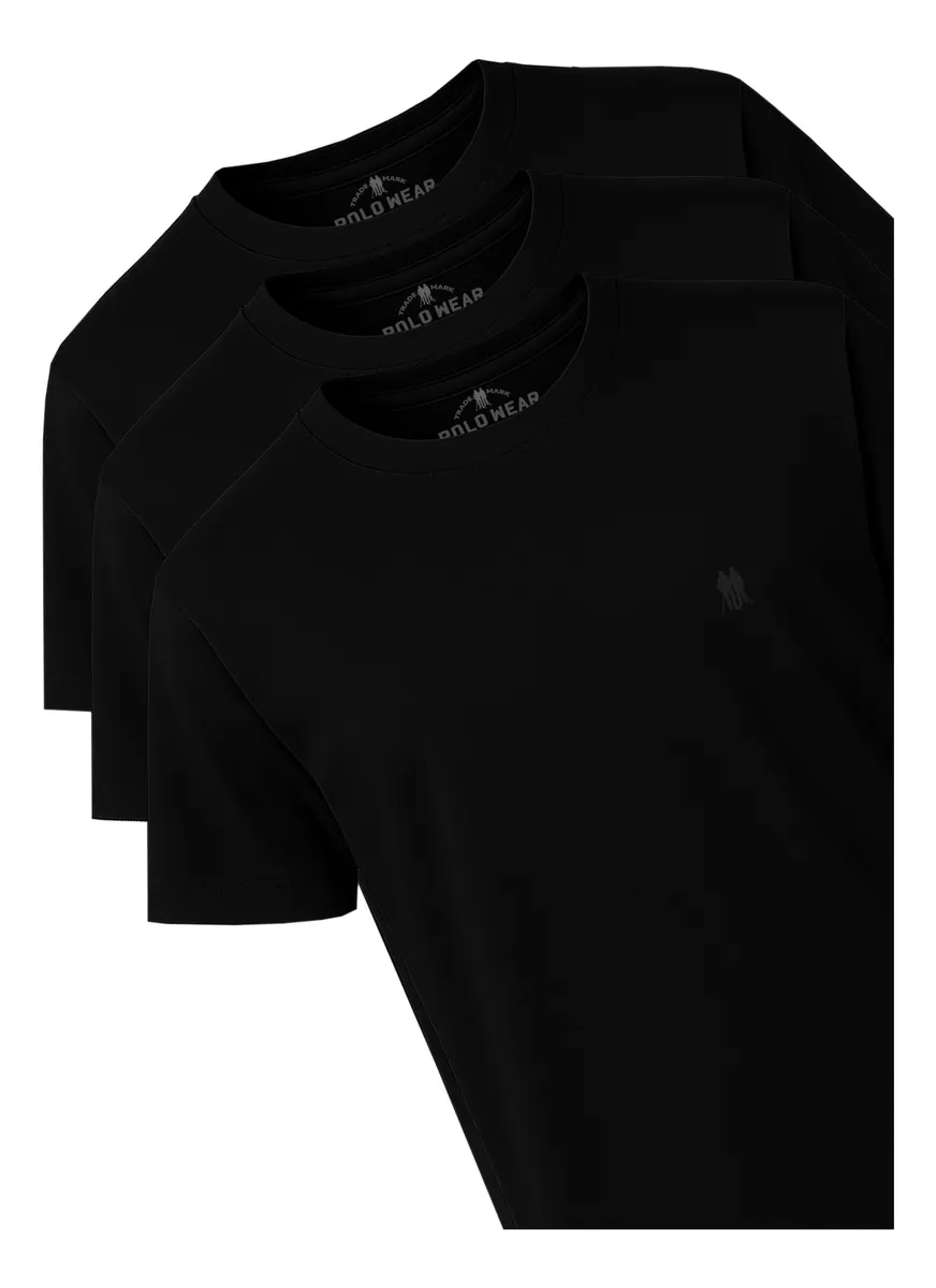 Kit 3 Camisetas Masculinas Básicas Algodão Polo Wear Preto