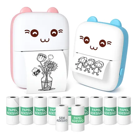 Mini Impressora Portátil Sem Fio Com 10 Rolo Adesivos Bl
