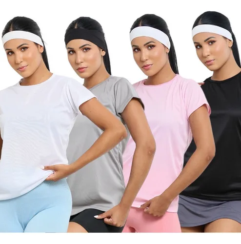 Kit 4 Blusas Feminina Fitness Dry Fit Camiseta Academia Moda