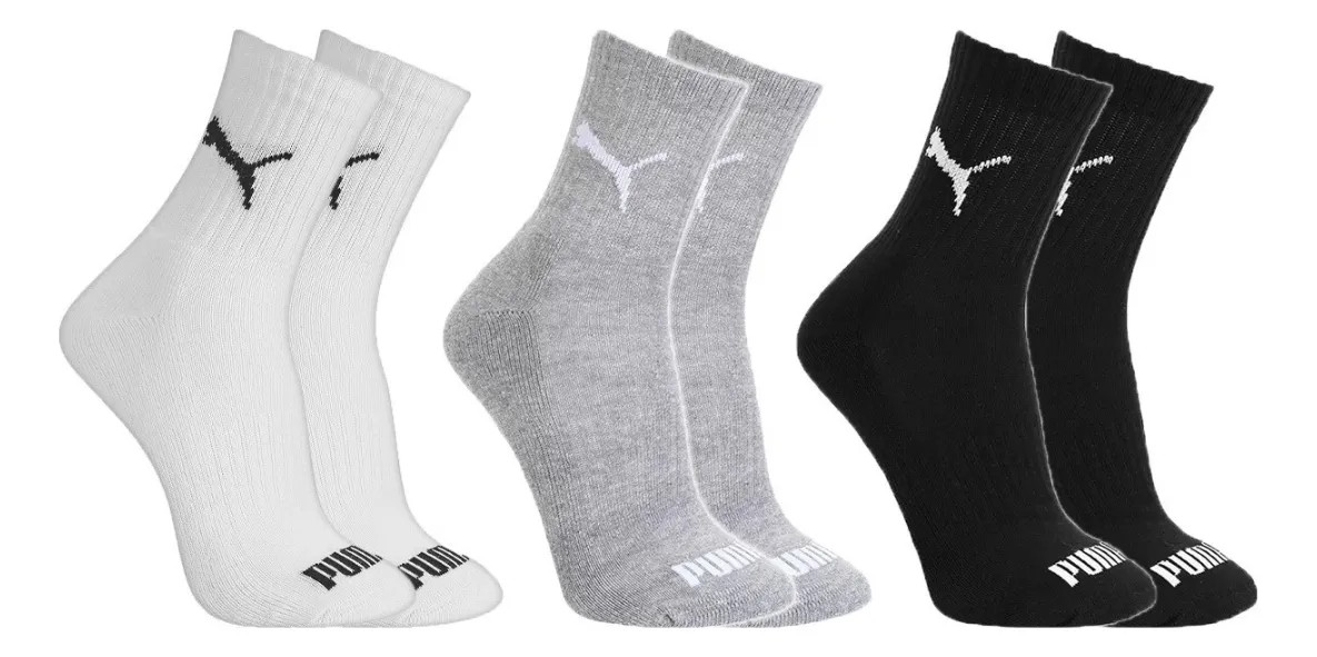 Kit 3 Pares Meias Puma Cano Médio Original Masculino Algodão