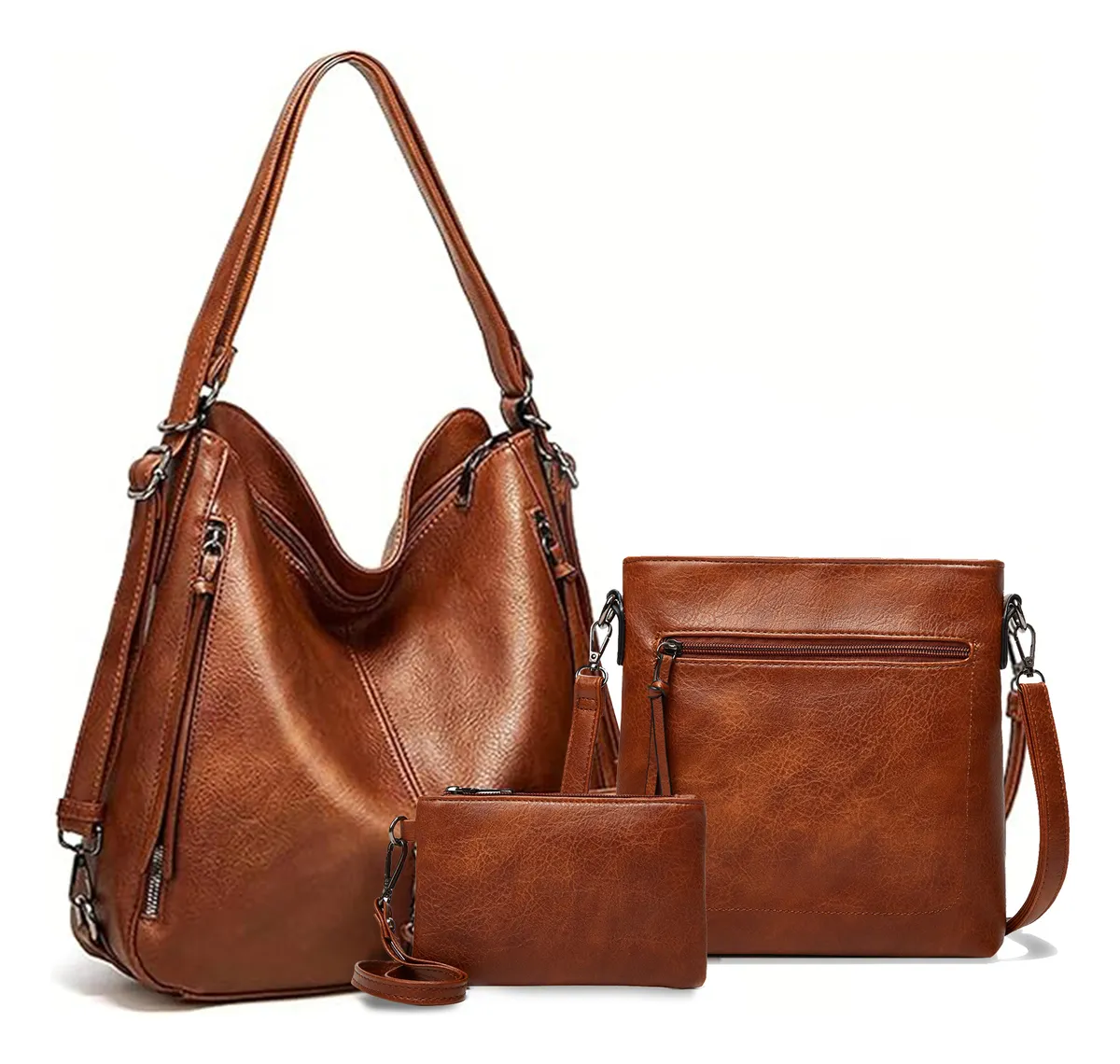 Kit 3 Bolsa Feminina Transversal Sacola  Mochila Carterira