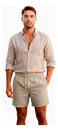 Shorts Linho Masculino Sandrini Casual Verão Confortável