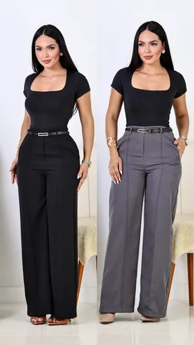 Kit 2 Calça Pantalona Feminina Alfaiataria Elegante C/ Cinto