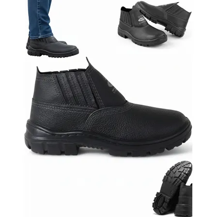 Bota Botina Segurança Trabalho Couro Resistente Epi Bico Pvc