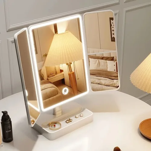 Espelho Maquiagem Com Touch E Borda Luz De Led Mesa Portátil