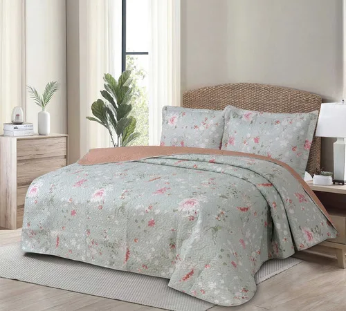 Kit Cobre Leito Casal 3 Peças Estampado Colcha Dupla Face