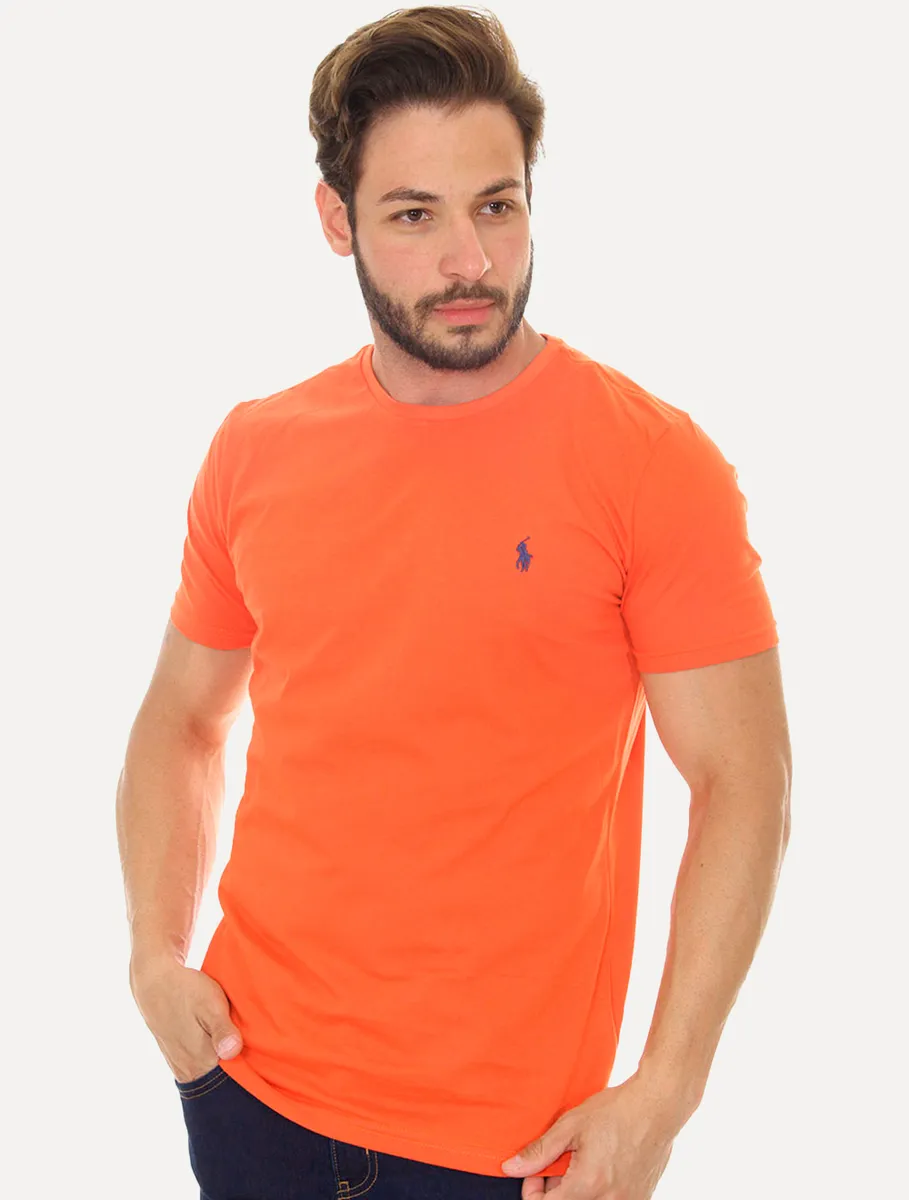 Camiseta Ralph Lauren Custom Slim Fit Navy Icon Laranja