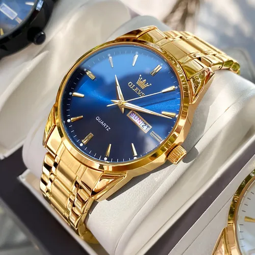 Olevs Relogio Masculino Pulseira De Aço Dourado Quartzo 6898