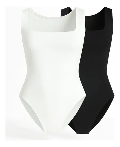 Kit 2 Body Feminino Regata Alça Larga Blusa Decote Quadrado