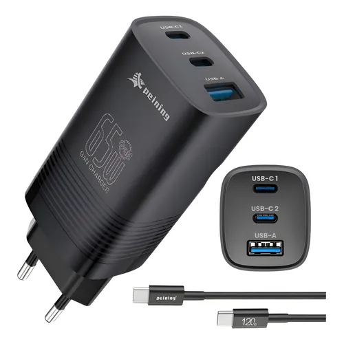 Carregador Super Turbo Gan 65w 2 Usb-c 1 Usb-a Com Cabo 120w