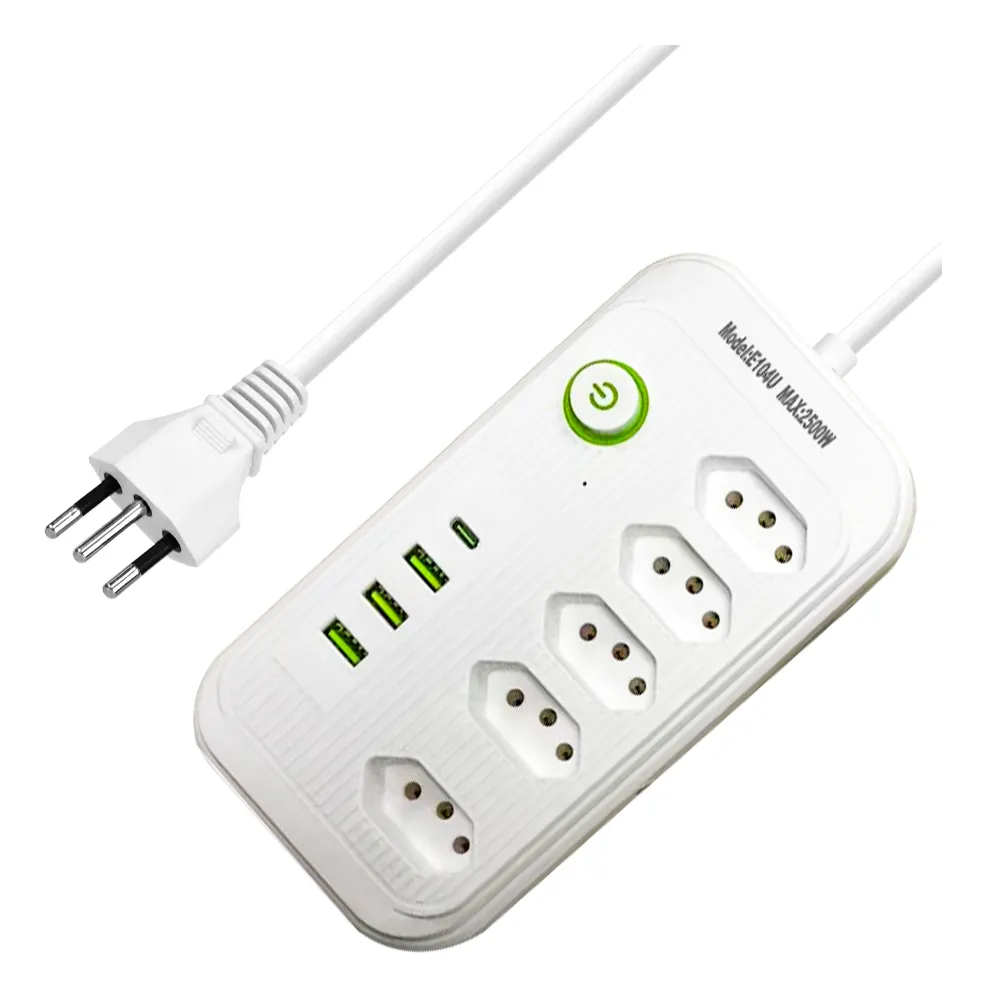 Régua Filtro De Linha 6/7 Tomadas 4 Usb Extensão Elétrico