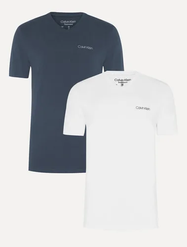 Kit Camisetas Calvin Klein V-neck Logo Azul Marinho/branca