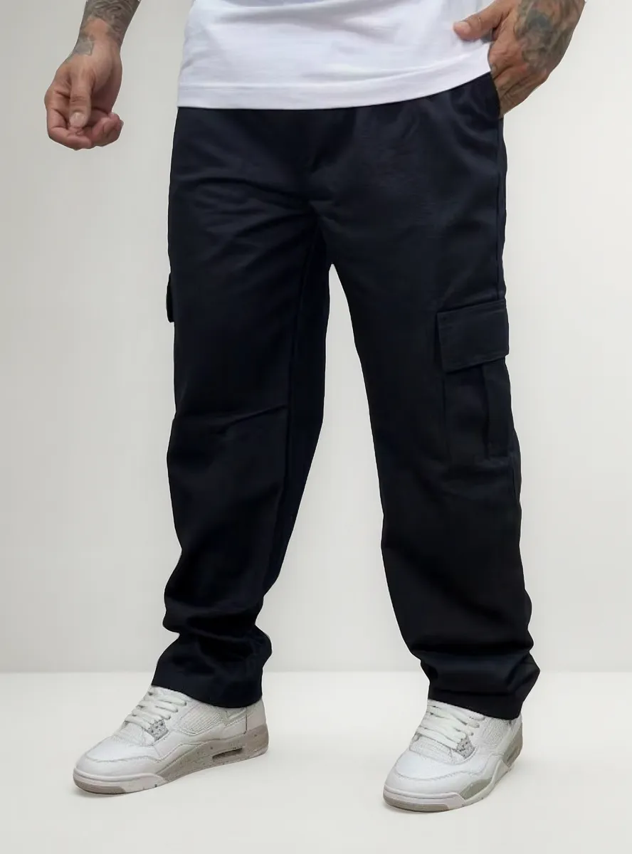 Calça Cargo Sarja Larga Masculina Skate Casual Bolso Lateral