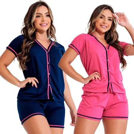 Kit 2 Pijama Curto Americano Blogueirinha Amamentação Botões