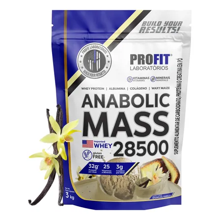 Hipercalórico Anabolic Mass 28500 3kg Profit Labs Sabor Baunilha