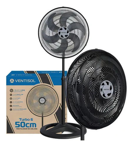 Ventilador Oscilante De Coluna Ventisol Turbo 6 Pás 50cm Preto