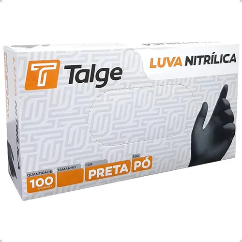 Luvas Nitrilicas Talge cor preto tamanho M com 100 unidades