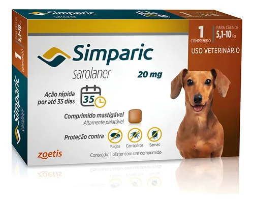 Simparic 20 Mg 5,1 A 10 Kg 1 Unidade Zoetis Marrom-claro