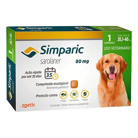 Antipulgas E Carrapatos Simparic 80mg 20,1 A 40kg - Caixa com 1 Comprimido - Zoetis