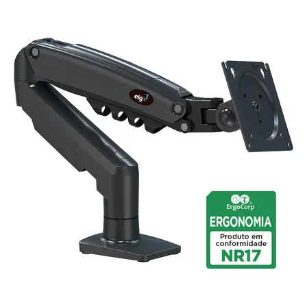 Suporte Articulado De Mesa F80n Com Pistão A Gás Para Monitores De 17'' A 35'' Preto ELG