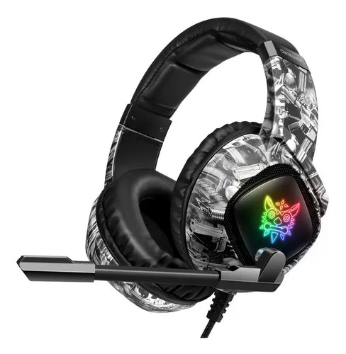 Headset Gamer Onikuma K19 Com RGB - Cinza Camuflado P2 3.5mm PC e Console