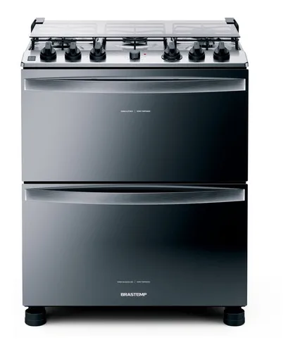 Fogão Brastemp 5 Bocas Duplo Forno Cor Inox Com Botões Remov Tipo de conexão Gás engarrafado