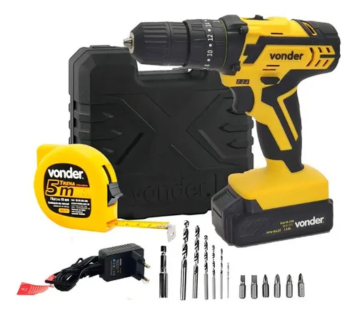 Parafusadeira Furadeira Com Impacto A Bateria Pfv012i Vonder Cor Amarelo Frequência 50 Hz/60 Hz 127/220v