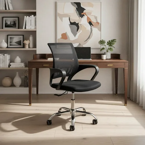 Cadeira de Escritório Pctop Office Fit 1001 9050 Ergonômica Preta com Estofado de Mesh y Tecido