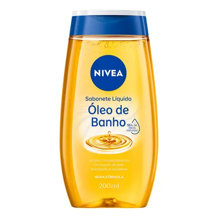Nivea Sabonete Líquido Óleo De Banho 200ml, Limpeza Corporal, Pele Macia, 55% Óleos Naturais, Sensação Hidratante